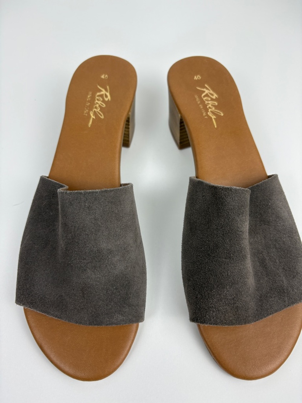 Rebels Dia Taupe Suede Leather Mules Made in Italy US Size 9 NEW